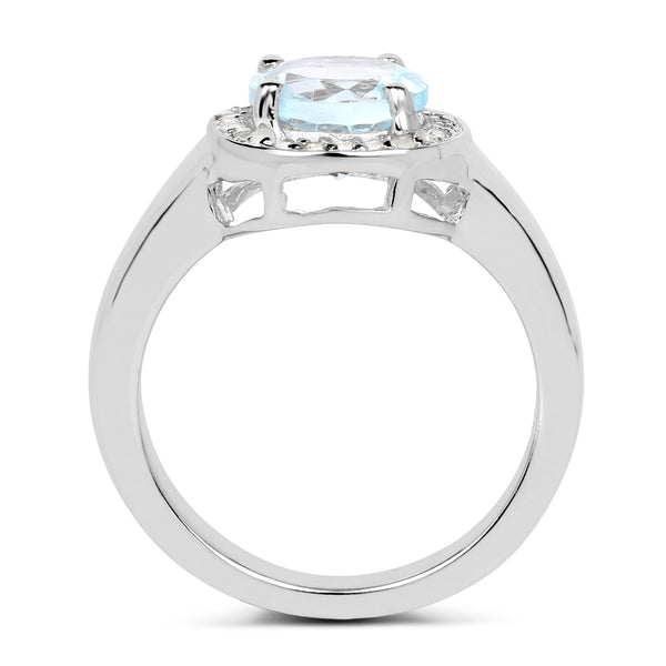 2.37 Carat Genuine Blue Topaz and White Topaz .925 Sterling Silver Ring