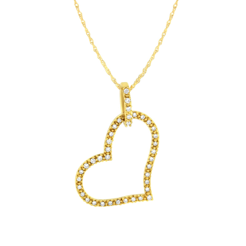 10K Yellow Gold 1/4 cttw Prong Set Round-Cut Diamond Open Heart 18" Pendant Necklace (K-L Color, I1-I2 Clarity)