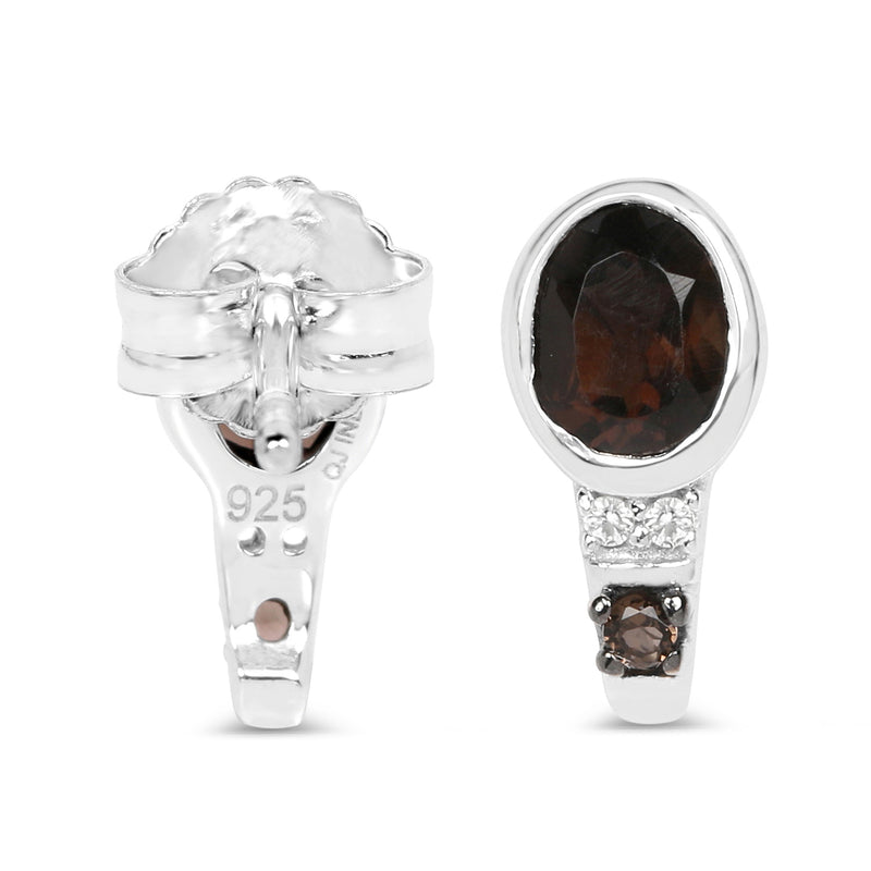 0.67 Carat Genuine Smoky Quartz and White Topaz .925 Sterling Silver Earrings