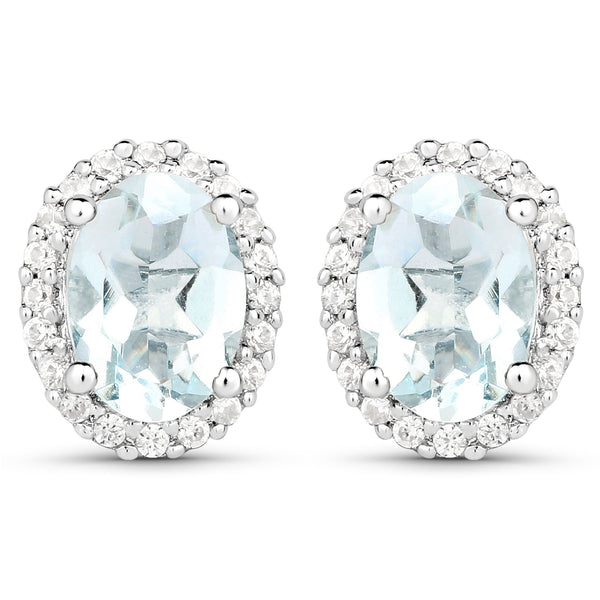 1.50 Carat Genuine Aquamarine and White Zircon .925 Sterling Silver Earrings