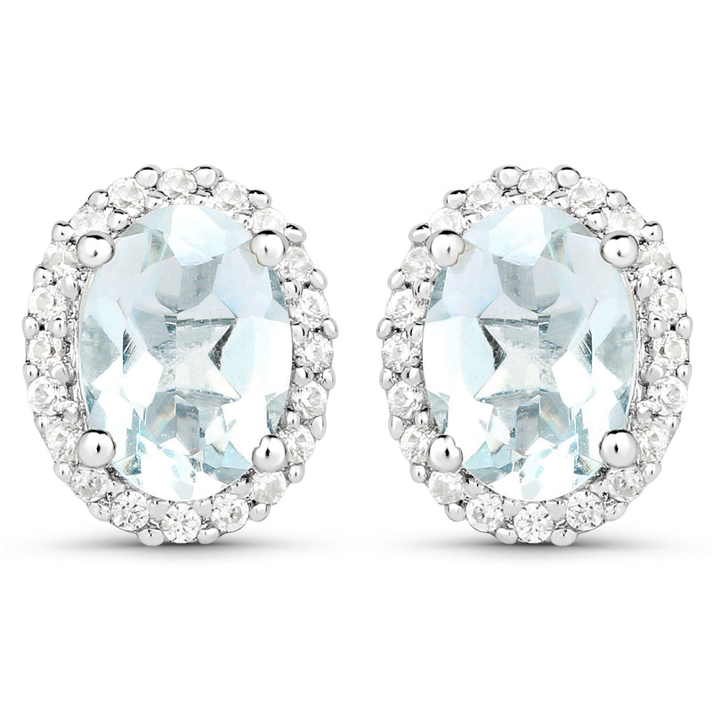 1.50 Carat Genuine Aquamarine and White Zircon .925 Sterling Silver Earrings