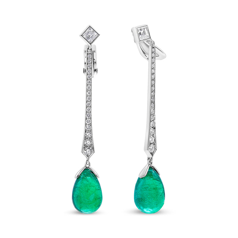 GRS Certified 18K White Gold Natural Green Zambian Emerald and 5/8 Cttw Diamond Drop and Dangle Earrings (F-G Color VS2-SI1 Clarity)