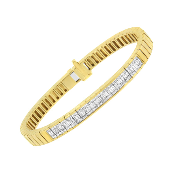 14K Yellow Gold 2 3/8 Cttw Princess and Baguette-Cut Diamond Tennis Bracelet (I-J Color, SI1-SI2 Clarity) - Size 7.25