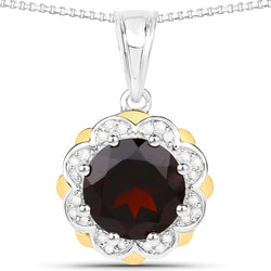 2.32 Carat Genuine Garnet and White Diamond 14K Yellow Gold with .925 Sterling Silver Pendant