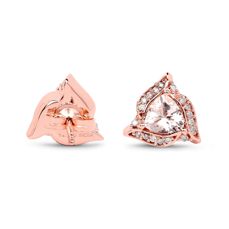 0.81 Carat Genuine Morganite and White Diamond 14K Rose Gold Earrings