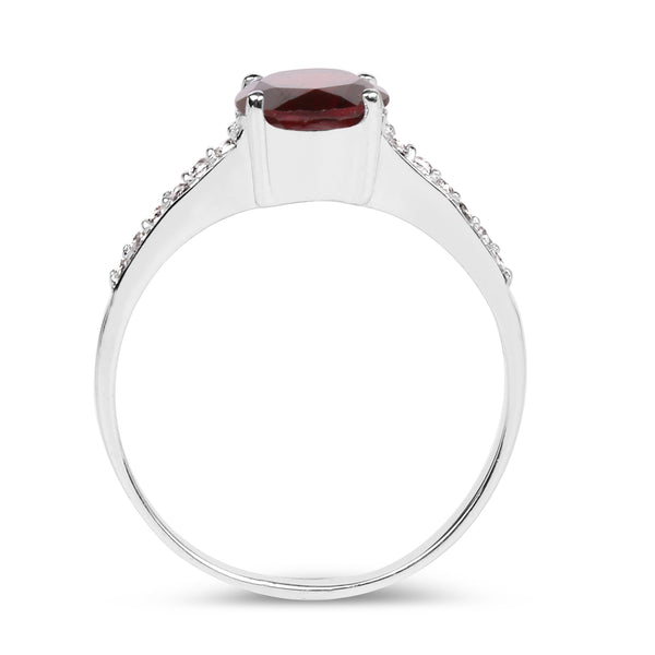 1.66 Carat Genuine Garnet & White Topaz .925 Sterling Silver Ring