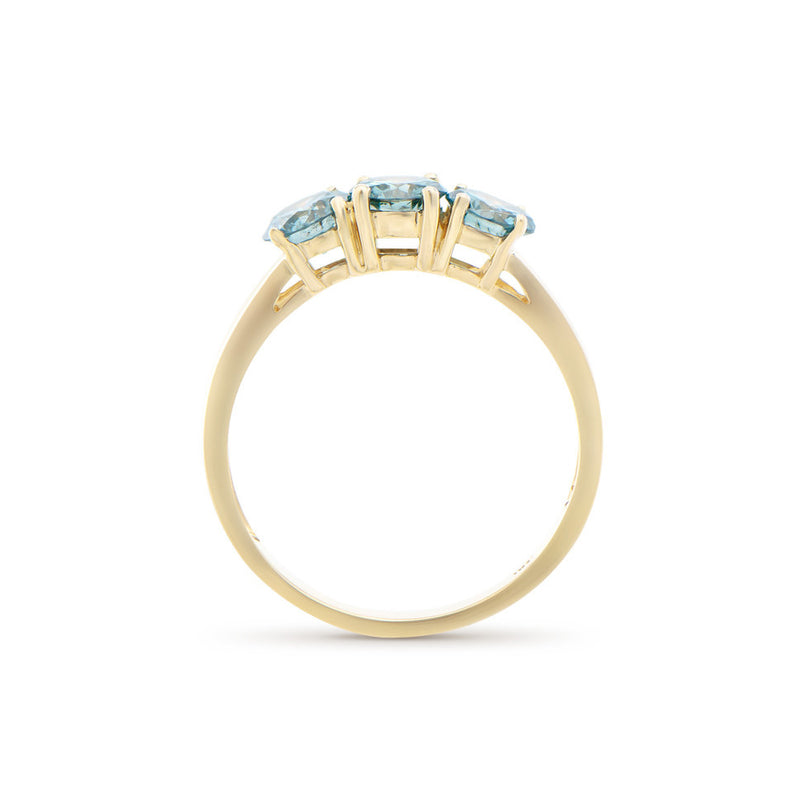 1.26 CTS TW CERTIFIED DIAMONDS 14K YELLOW GOLD DESIGNER 3 STONE RING WITH SWISS BLUE COLOR DIAMONDS