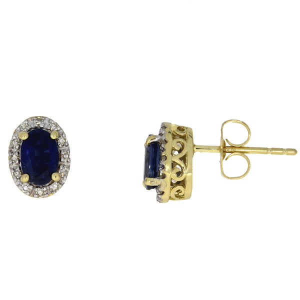 1.31ct Sapphire Diamond Stud Earrings 14KT Yellow Gold