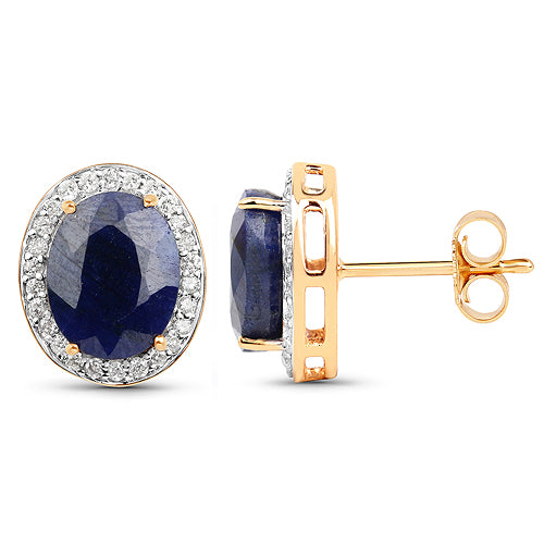 4.77 Carat Dyed Sapphire and White Diamond 14K Yellow Gold Earrings