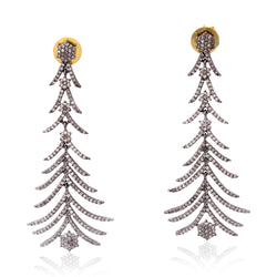 14 kt Gold 2.04 ct Pave Diamond Sterling Silver Designer Dangle Earrings Jewelry