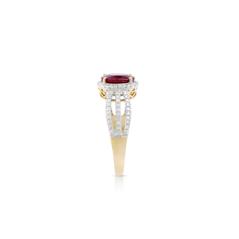 1.68 CTS CERTIFIED DIAMONDS & AFRICAN RUBY 14K YELLOW  GOLD DESIGNER RING SIZE 7.5