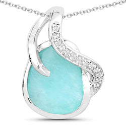 2.58 Carat Genuine Amazonite and White Topaz .925 Sterling Silver Pendant