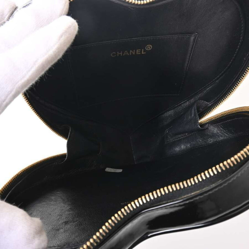 CHANEL Patent Matelasse Coco Mark Heart-shaped Vanity Bag Handbag Black