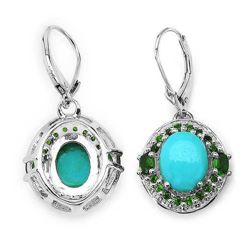 6.36 Carat Genuine Turquoise & Chrome Diopside .925 Sterling Silver Earrings