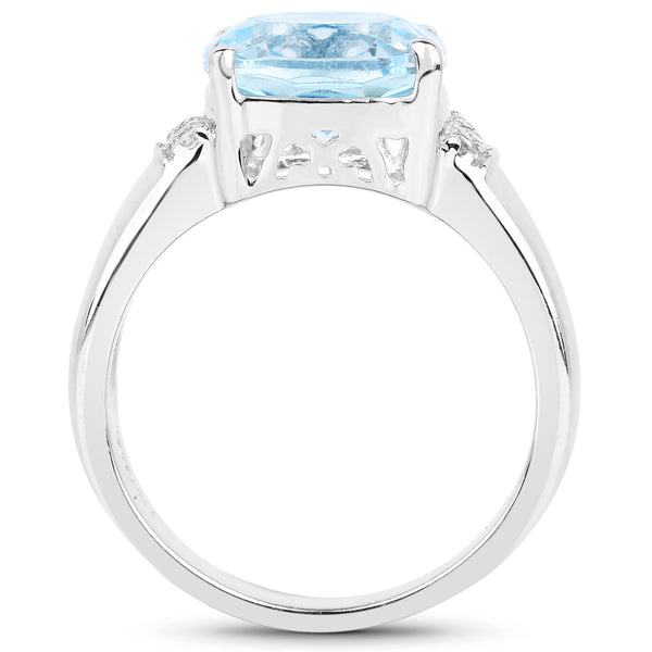4.58 Carat Genuine Blue Topaz and White Topaz .925 Sterling Silver Ring
