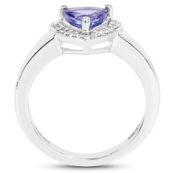 0.87 Carat Genuine Tanzanite and White Topaz .925 Sterling Silver Ring