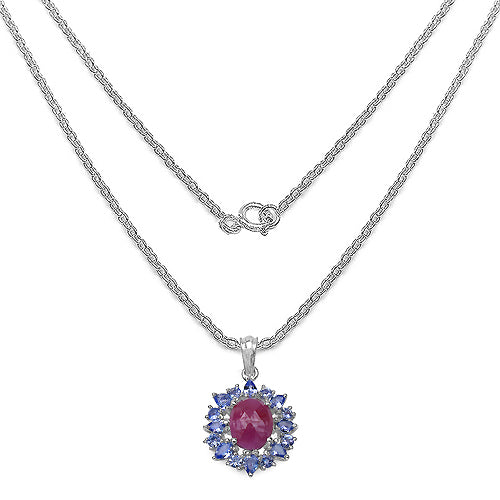 4.53 Carat Genuine Pink Sapphire & Tanzanite .925 Sterling Silver Pendant