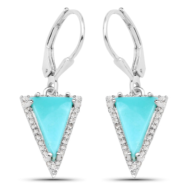 3.19 Carat Genuine Turquoise and White Topaz .925 Sterling Silver Earrings