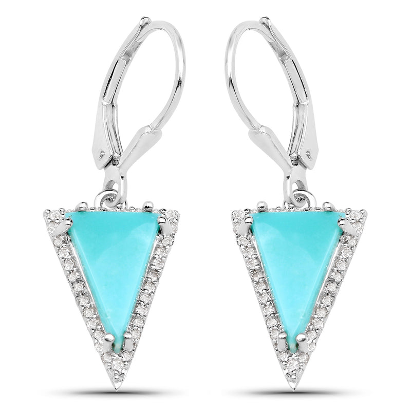 3.19 Carat Genuine Turquoise and White Topaz .925 Sterling Silver Earrings