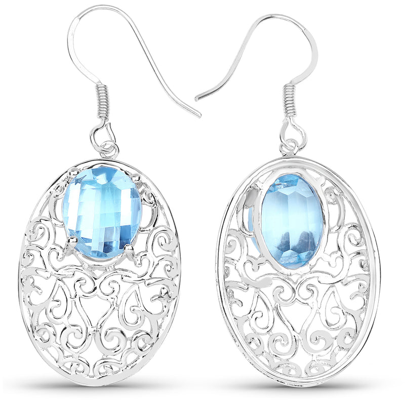 10.72 Carat Genuine Blue Topaz .925 Sterling Silver Earrings