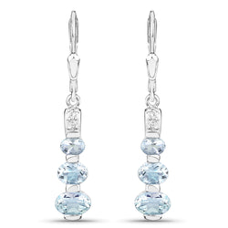 1.74 Carat Genuine Aquamarine and White Topaz .925 Sterling Silver Earrings