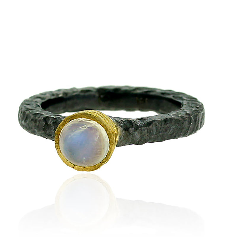 1.35ct Rainbow Moonstone 14kt Gold 925 Sterling Silver Ring Vintage Look Jewelry