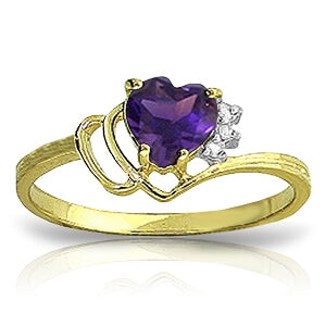 0.97 Carat 14K Solid Yellow Gold Ring Natural Diamond Purple Amethyst