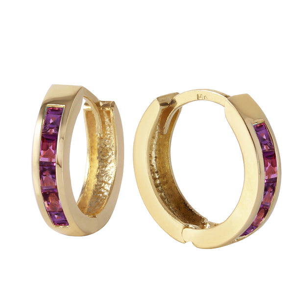 0.85 Carat 14K Solid Yellow Gold Hoop Huggie Earrings Purple Amethyst