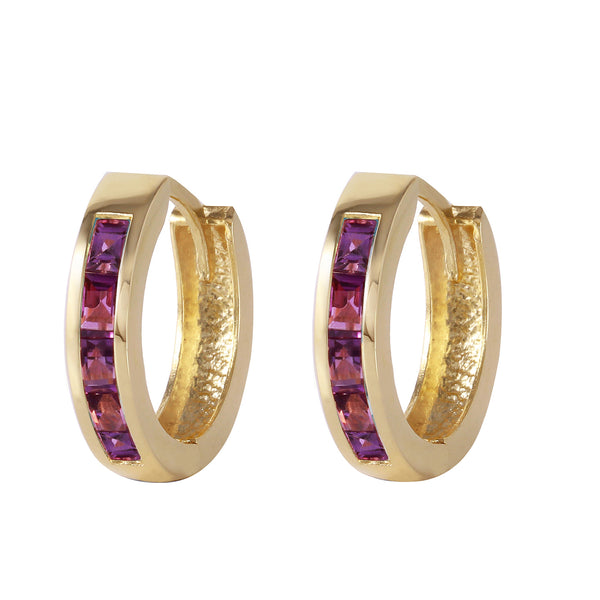 0.85 Carat 14K Solid Yellow Gold Hoop Huggie Earrings Purple Amethyst