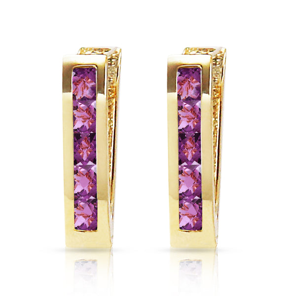 0.85 Carat 14K Solid Yellow Gold Oval Huggie Earrings Purple Amethyst