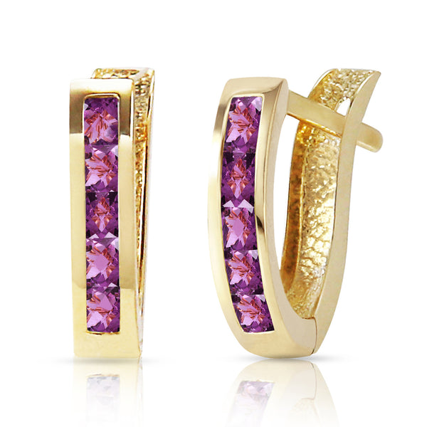 0.85 Carat 14K Solid Yellow Gold Oval Huggie Earrings Purple Amethyst