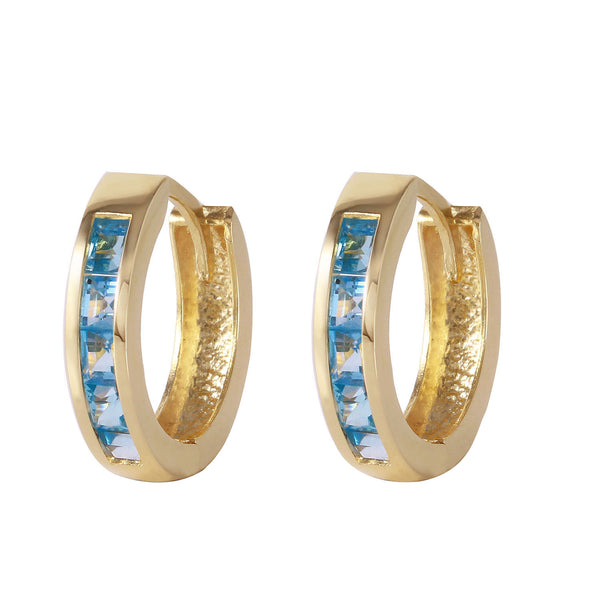 1.2 Carat 14K Solid Yellow Gold Hoop Huggie Earrings Blue Topaz