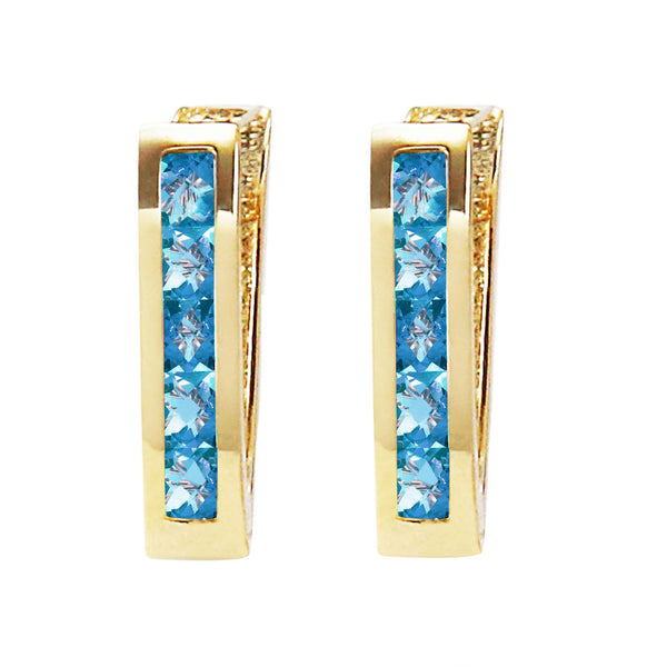 1.2 Carat 14K Solid Yellow Gold Oval Huggie Earrings Blue Topaz