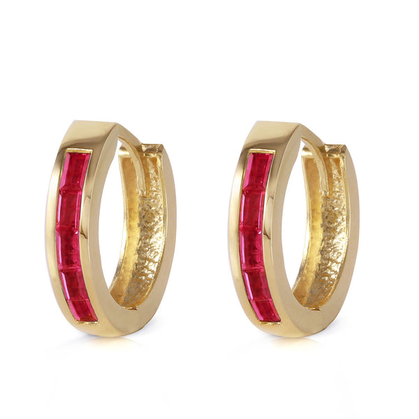 1.3 Carat 14K Solid Yellow Gold Hoop Earrings Natural Ruby