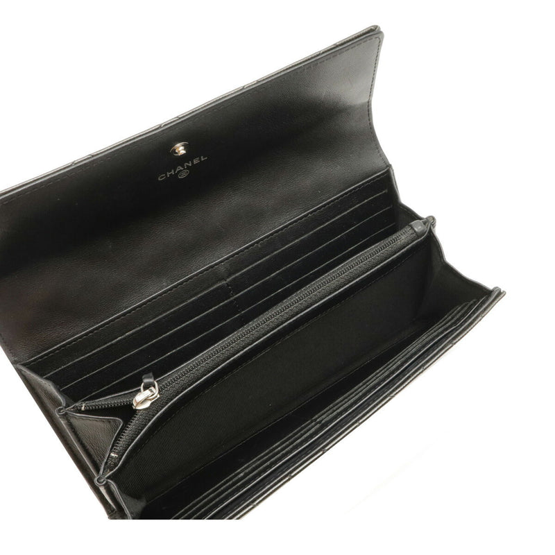 CHANEL Chanel Matrasse Coco Mark Bi-Fold Wallet Enamel Patent Leather Black A50096