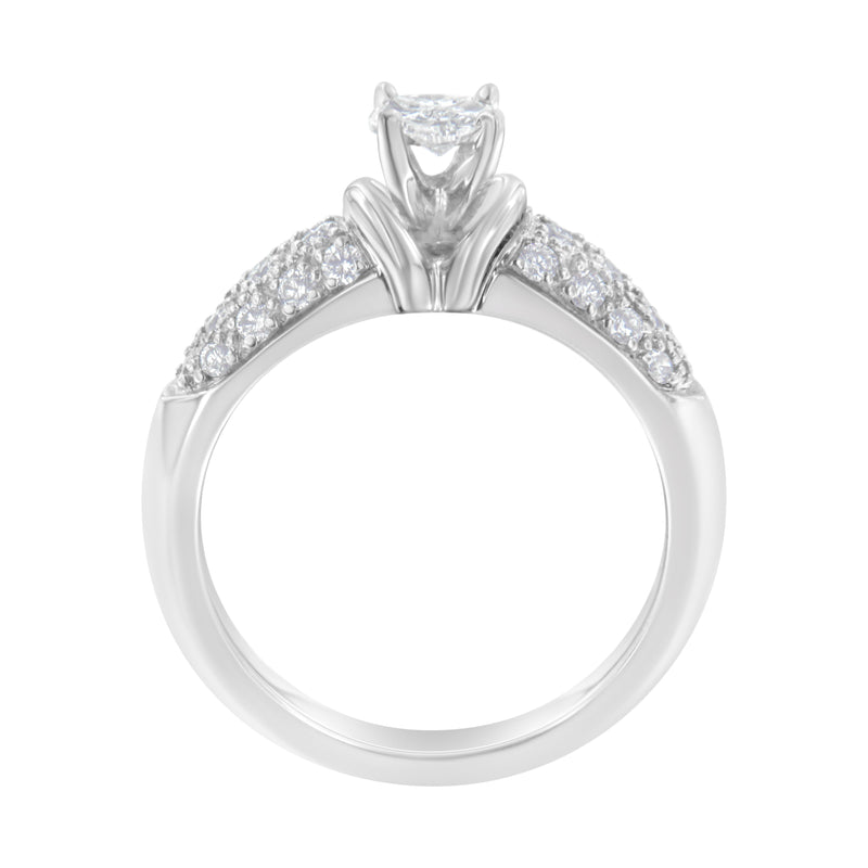 14K White Gold 1/2ct TDW Pie and Round cut Diamond Solitaire Ring (H-ISI1-SI2)