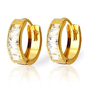 3.5 Carat 14K Solid Yellow Gold Baguette Zirconia Hoops