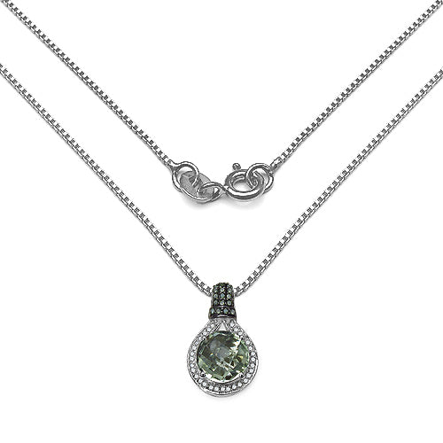 4.03 Carat Genuine Green Amethyst, Green Diamond & White Diamond .925 Sterling Silver Pendant