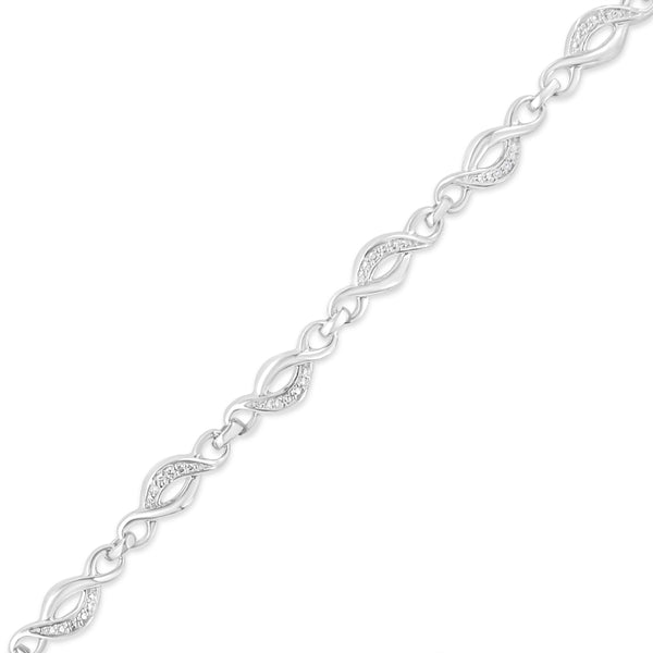 .925 Sterling Silver Prong Set Diamond Accent Curved Spiral Link Bracelet (I-J Color, I3 Clarity) - 7.25"