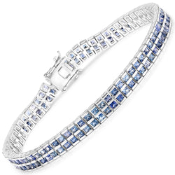 9.52 Carat Genuine Blue Sapphire .925 Sterling Silver Bracelet