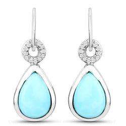 3.07 Carat Genuine Turquoise and White Topaz .925 Sterling Silver Earrings