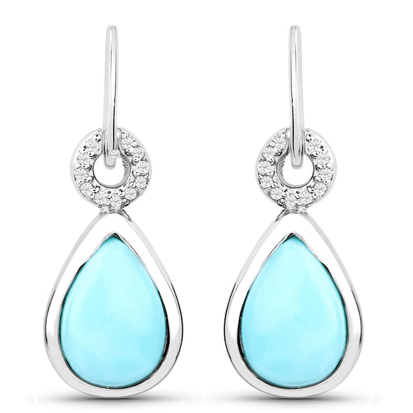 3.07 Carat Genuine Turquoise and White Topaz .925 Sterling Silver Earrings