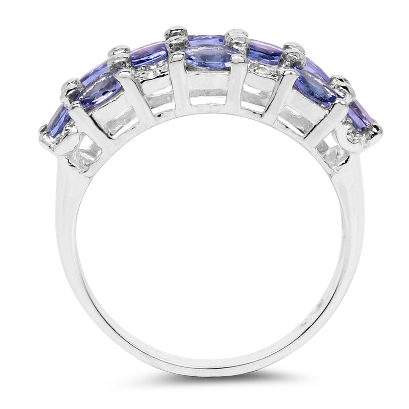 1.94 Carat Genuine Tanzanite & White Topaz .925 Sterling Silver Ring