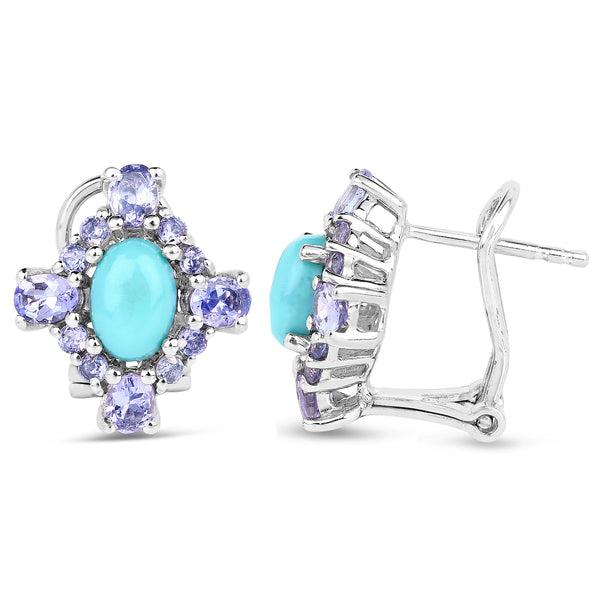 3.12 Carat Genuine Turquoise & Tanzanite .925 Sterling Silver Earrings