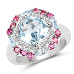 4.73 Carat Genuine Blue Topaz and Rhodolite .925 Sterling Silver Ring