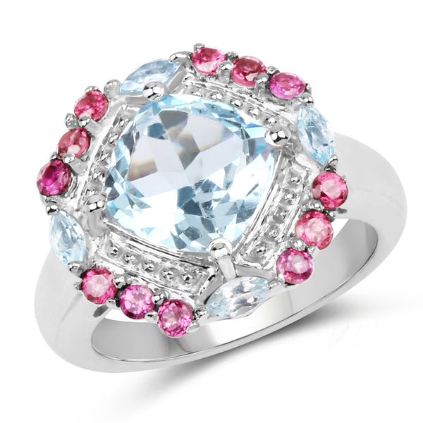 4.73 Carat Genuine Blue Topaz and Rhodolite .925 Sterling Silver Ring