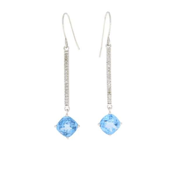 Blue Topaz Diamond Dangle Earrings 10KT White Gold