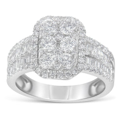 14K White Gold 2ct TDW Round and Baguette cut Diamond Cluster Ring (H-ISI1-SI2)