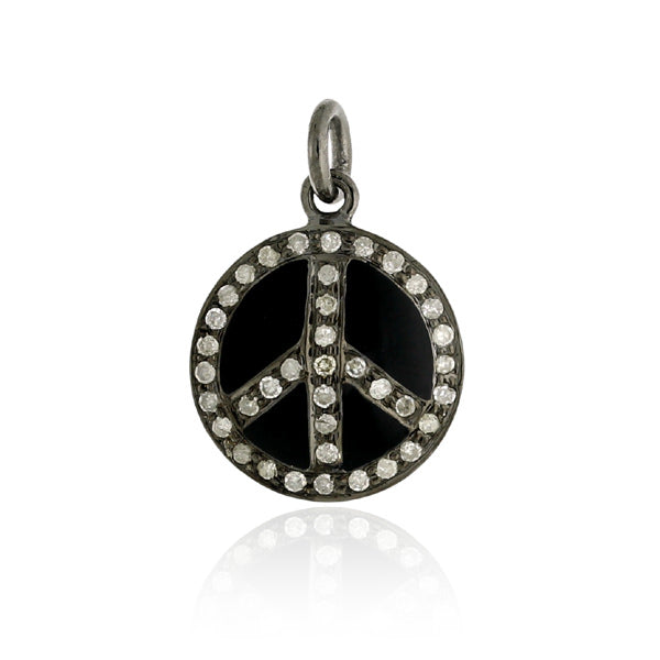 0.32 ct Pave Diamond 925 Sterling Silver Peace Sign Charm Pendant Enamel Jewelry