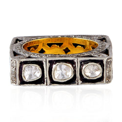 Vintage Style Square Shape Band Ring Diamond 14K Gold Sterling Silver Jewelry